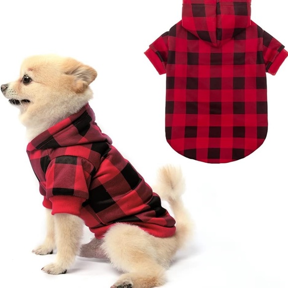 Dog Buffalo Plaid Fleece Dog Shirt Sweater W Hood Size Medium New